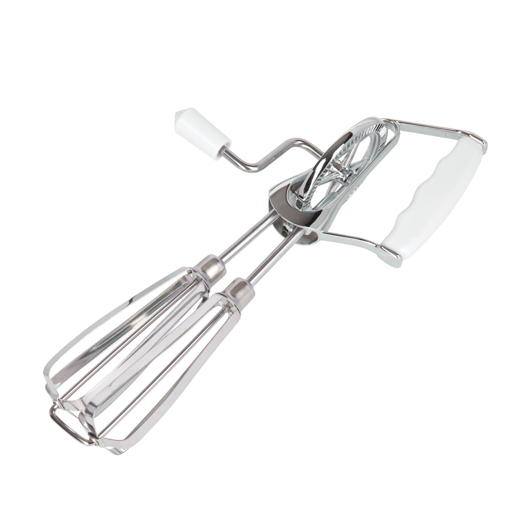 Fox Run Stainless Steel Manual Hand Mixer, White Retro Style Egg